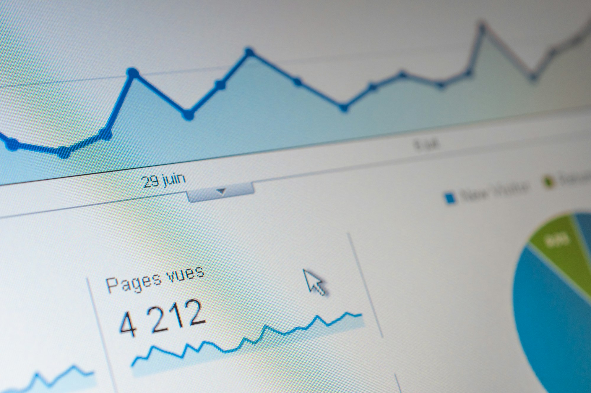 Gros plan sur une courbe d'évolution dans un vieux tableau de bord d'analytics